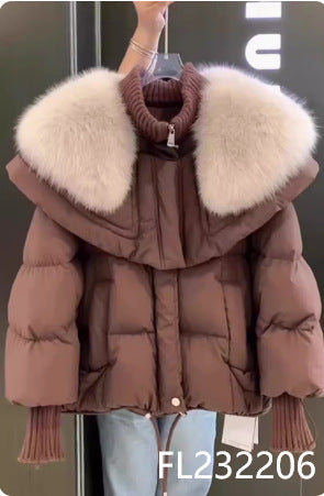 Women's Faux Fur Collar Parka Coat - Thickened Cotton Winter Jacket