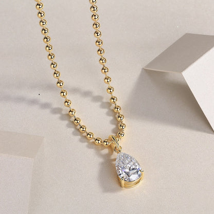 Large Pear-Shaped Moissanite Necklace Pendant - S925 Sterling Silver with Gold Plating