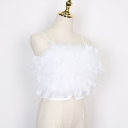 Women's Embroidered Feather Camisole Top - Summer Tube Top with Petal Details