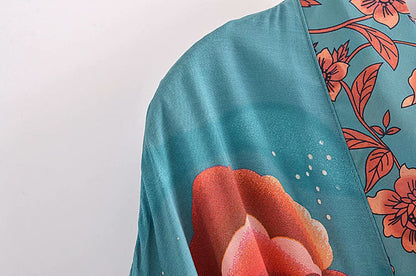 Women's Kimono Robe Gown Cover - Elegant Printed Spun Rayon Loungewear