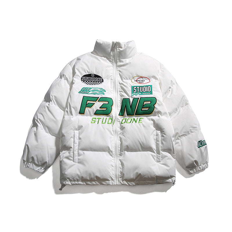 Men's Racing Elements Embroidered Stand Collar Jacket - Polyester Zip-Up