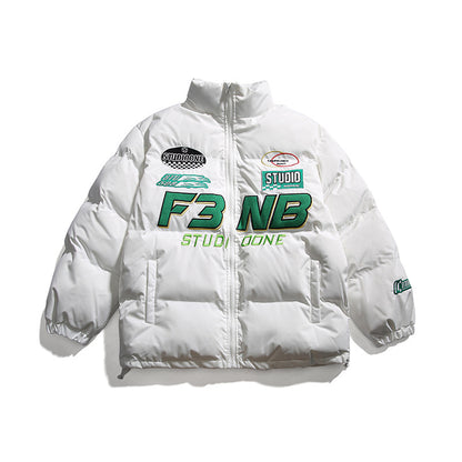 Men's Racing Elements Embroidered Stand Collar Jacket - Polyester Zip-Up