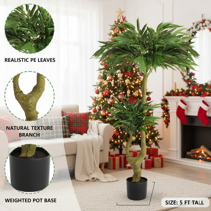 5FT Artificial Willow Tree with Natural Foliage in Black Pot - Maintenance-Free Indoor Plant for Home Office Decor