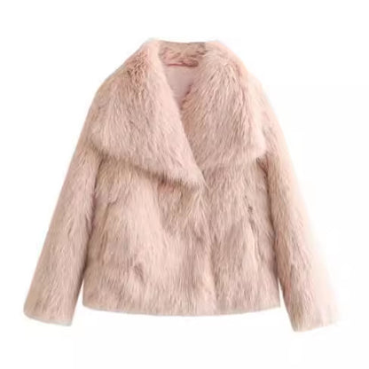 Women's Winter Plush Fluffy Lapel Coat - Warm Thicken Long Sleeve Jacket