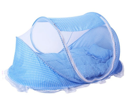 Foldable Baby Mosquito Net Bed - 3-Piece Set with Mattress & Pillow