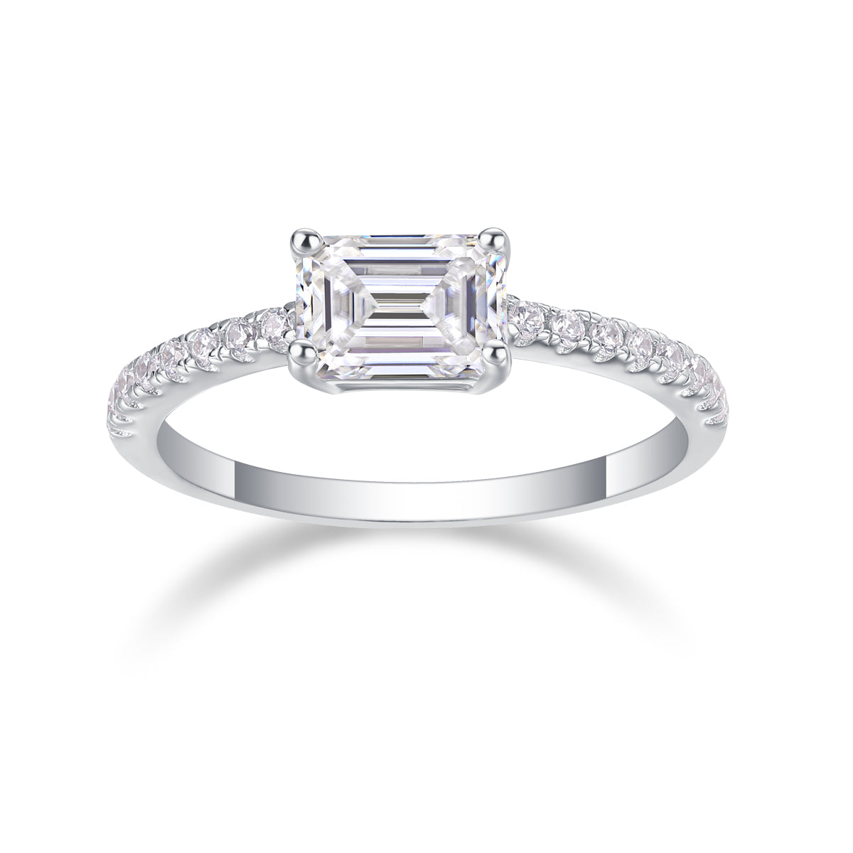 Octagonal Moissanite Ring in S925 Sterling Silver with Platinum Plating