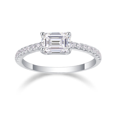Octagonal Moissanite Ring in S925 Sterling Silver with Platinum Plating