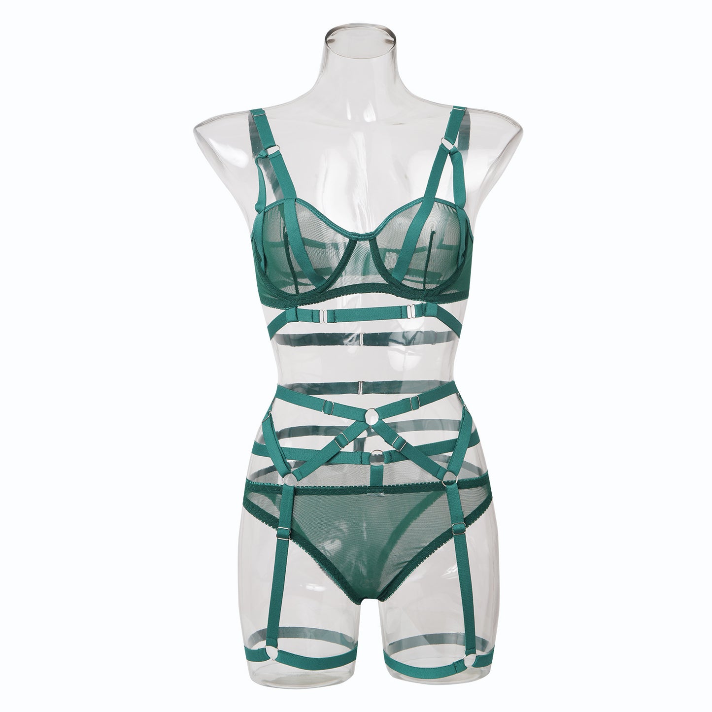 Women's 3-Piece Lingerie Set with Garter Strap - Ultra-Thin Polyester Set