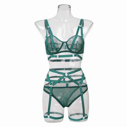 Women's 3-Piece Lingerie Set with Garter Strap - Ultra-Thin Polyester Set