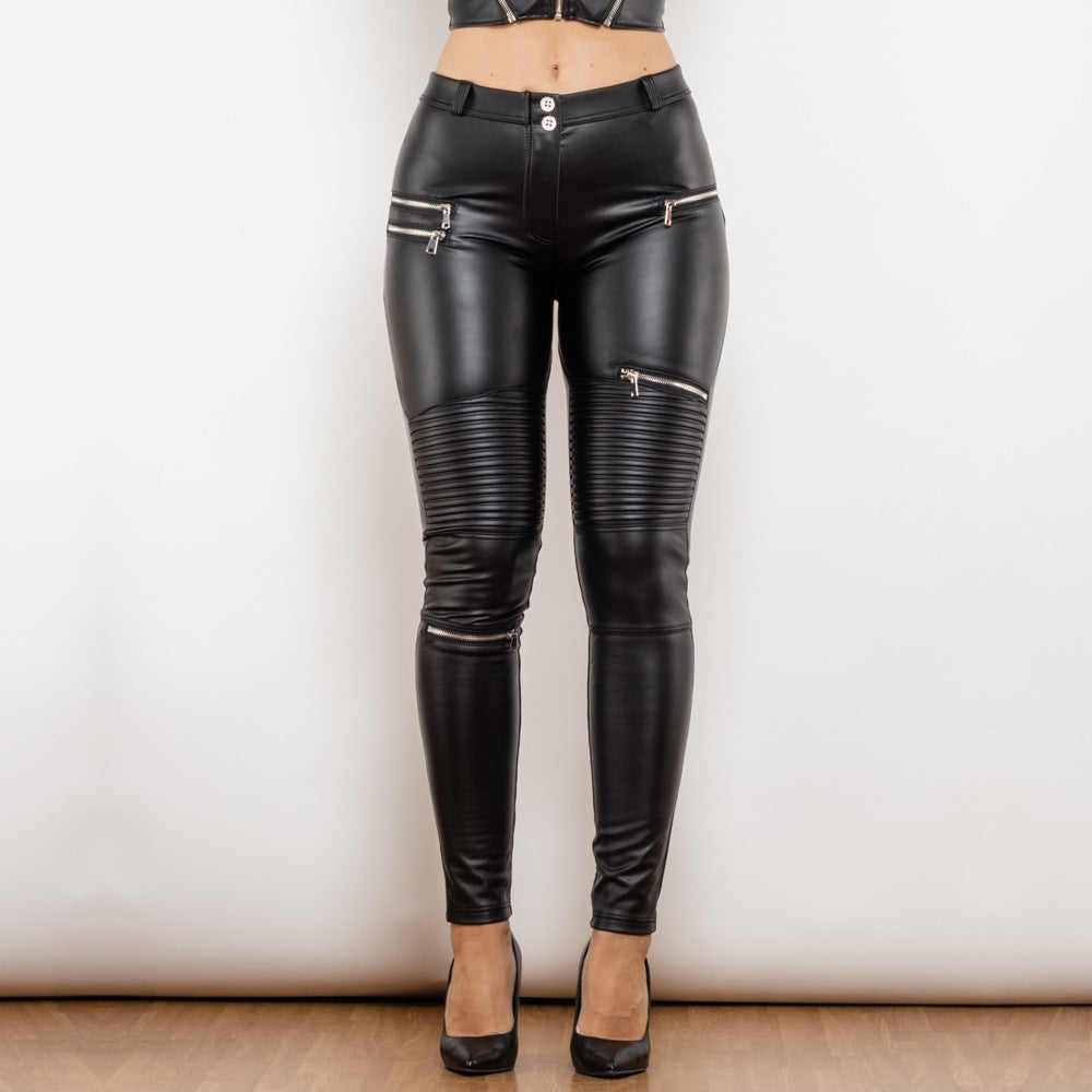 Women's Matte Black Faux Leather Pants - High-Waist Sculpting Leggings