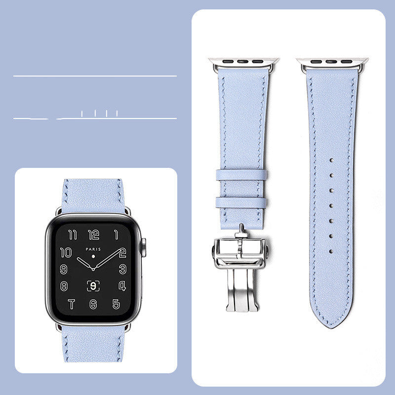Premium Leather Smartwatch Strap with Butterfly Clasp - Hand-Stitched Band