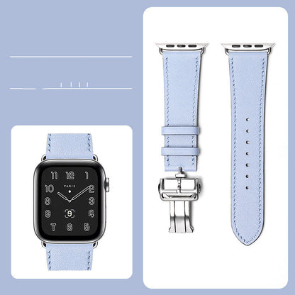 Premium Leather Smartwatch Strap with Butterfly Clasp - Hand-Stitched Band