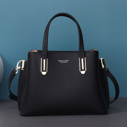 Large Capacity Leather Messenger Bag - Black Crossbody Handbag
