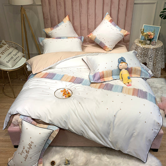 Long-Staple Cotton Star Embroidered Bedding Set - 4-Piece Satin Weave Collection
