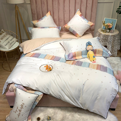 Long-Staple Cotton Star Embroidered Bedding Set - 4-Piece Satin Weave Collection