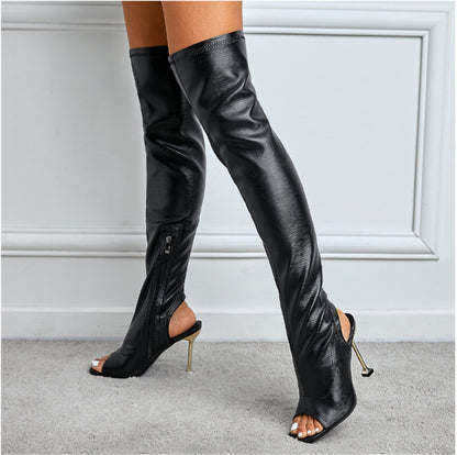 Women's Square Toe Cutout Over-Knee Side Zip Boots - Cool Statement Footwear