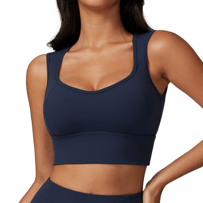 Brushed Nylon Sports Bra with Moderate Support - Fixed Strap Design
