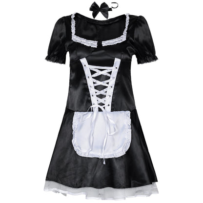 Women's Maid Costume Lingerie Set - Satin Mesh Roleplay Outfit