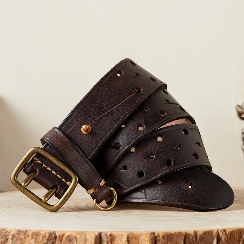 Men's Genuine Leather Cowhide Belt - Retro Copper Buckle Jeans Belt