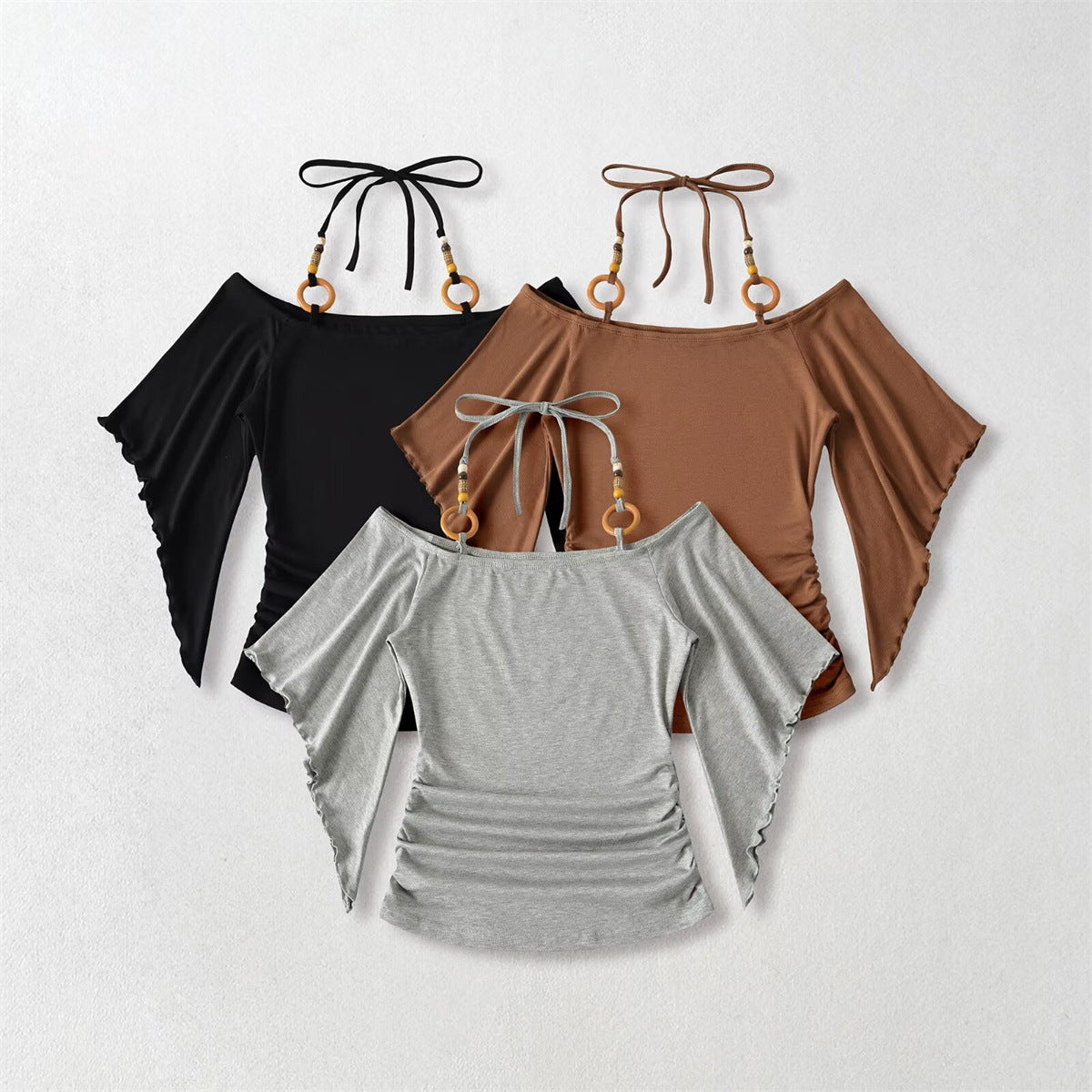 Women's Halter Neck Batwing Sleeve Top - Retro Beaded Style