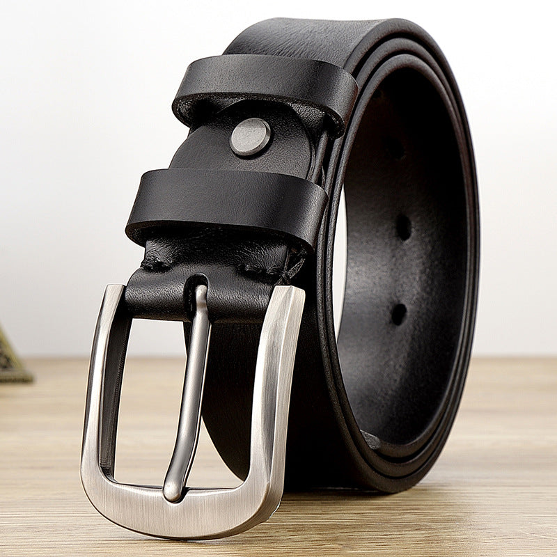 First Layer Cowhide Leather Belt - Men's Genuine Leather with Alloy Pin Buckle