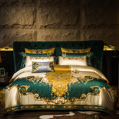 Luxury European-Style Embroidered Bedding Set - 10-Piece Long-Staple Cotton Collection
