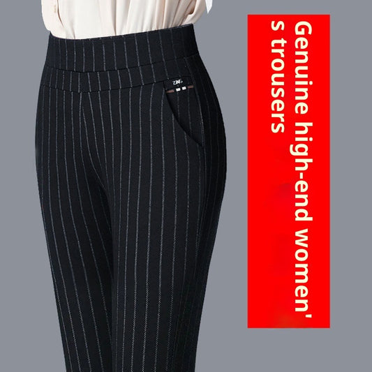 Mid-Waist Straight-Leg Commuter Trousers - Polyester Pants for Women