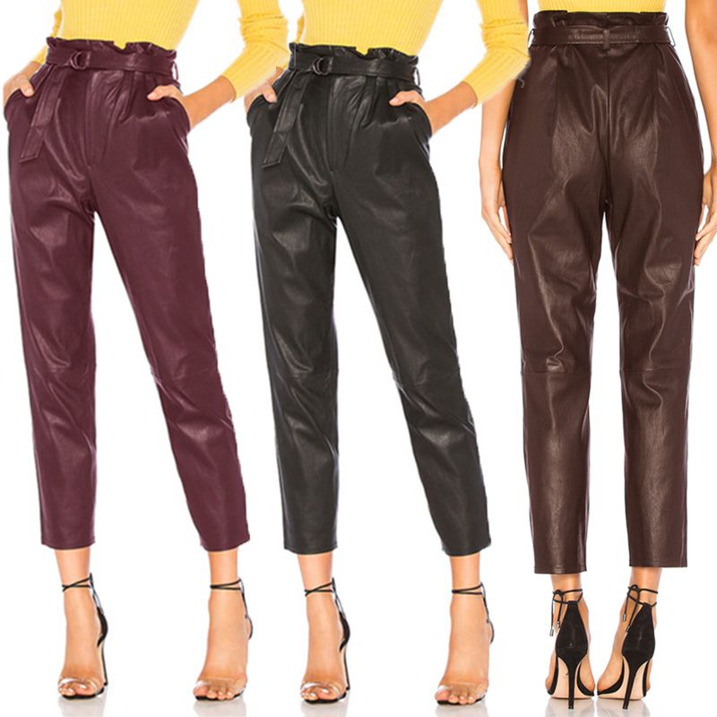 Women's High-Waist Faux Leather Pencil Pants - Slim Fit Trousers