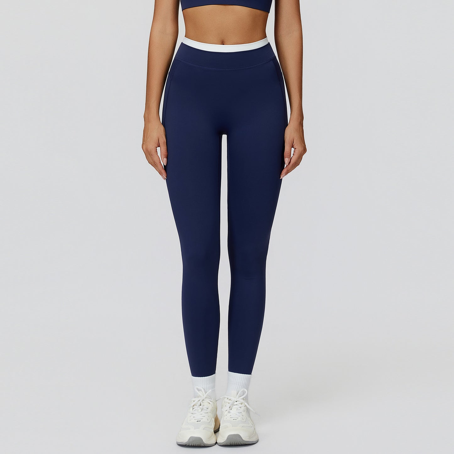 High-Waist Contrast Color Tight Pants - Running Fitness Leggings