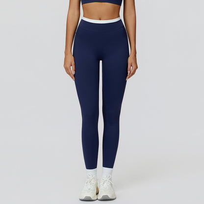 High-Waist Contrast Color Tight Pants - Running Fitness Leggings