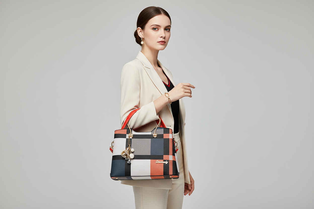 Checkered Design Women's Bag - Satchel Portable Shoulder Crossbody Handbag