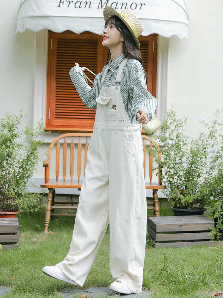 Women's Solid Color Denim Straight Overalls - Fashion Sling Style
