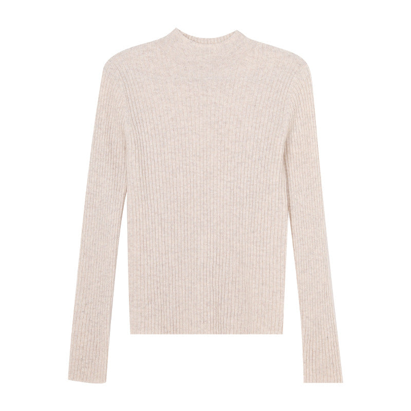 Women's Half High Collar Wool Knitted Base Layer Shirt - Pullover Sweater