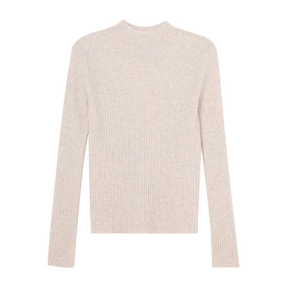 Women's Half High Collar Wool Knitted Base Layer Shirt - Pullover Sweater