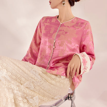 Chinese Style Retro Beaded Embroidery Design Blouse Mulberry Silk Graceful And Fashionable Coat