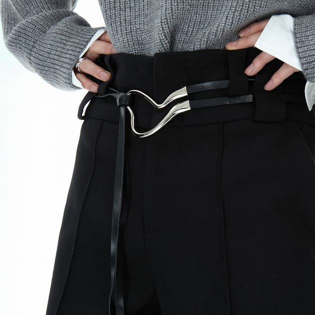 Men's Metal Strap Design Straight Trousers - Casual Pleated Pants
