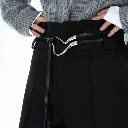 Men's Metal Strap Design Straight Trousers - Casual Pleated Pants