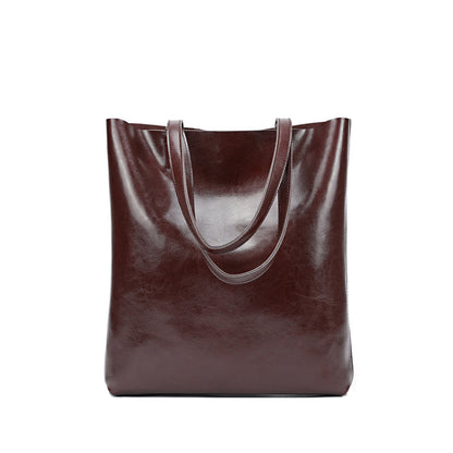 Women's Genuine Cowhide Leather Bag - Stylish and Simple Design with Double Straps