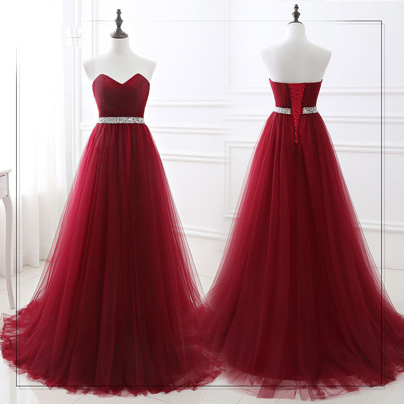 Wedding Bride Long Slim Evening Dress - A-Line Tube Top Sleeveless Gown with Straps