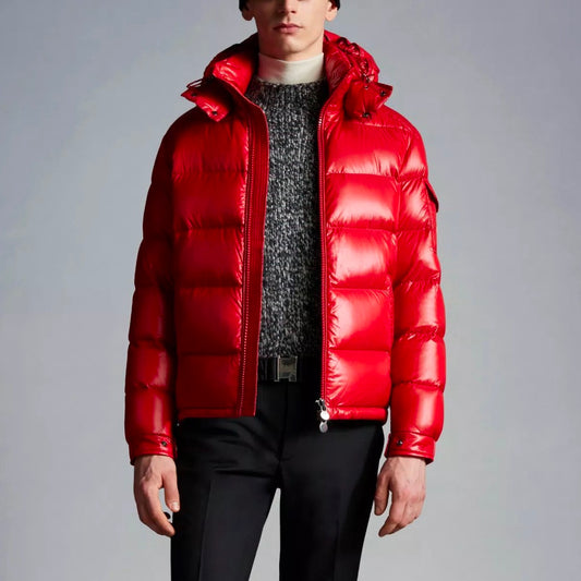 Men's Rainproof Jacket with White Goose Down Filling - Hooded Coated Cloth Outerwear