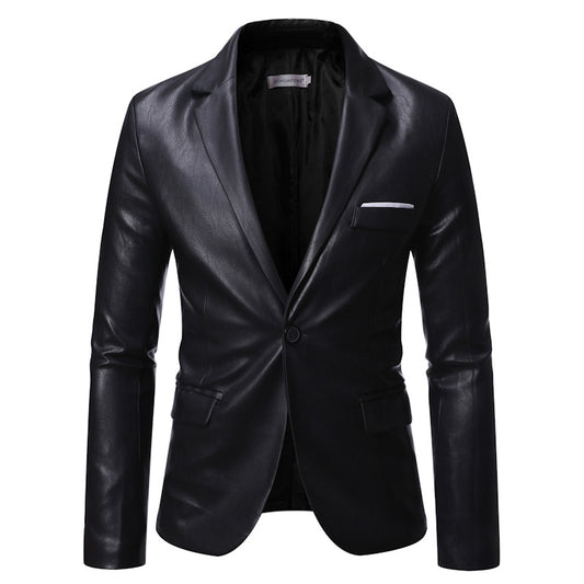PU Leather One Button Suit Jacket - Men's Plus Size Business Blazer
