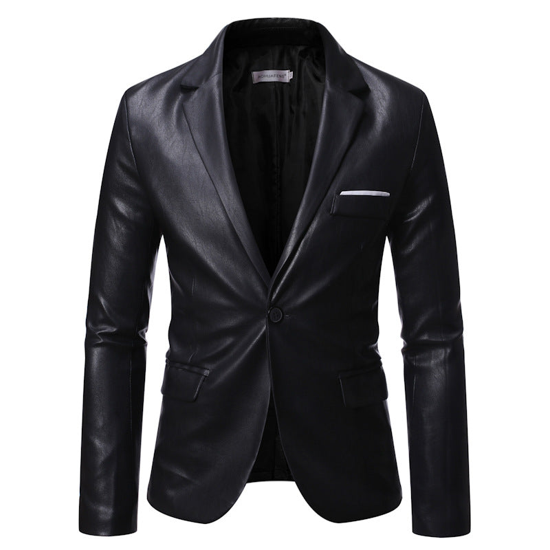 PU Leather One Button Suit Jacket - Men's Plus Size Business Blazer