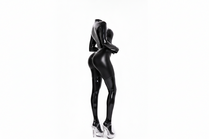 Women's Faux Leather Bodysuit - Stretch Lycra Performance Wear