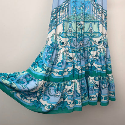 Elastic Waist Silk Print Tiered Skirt