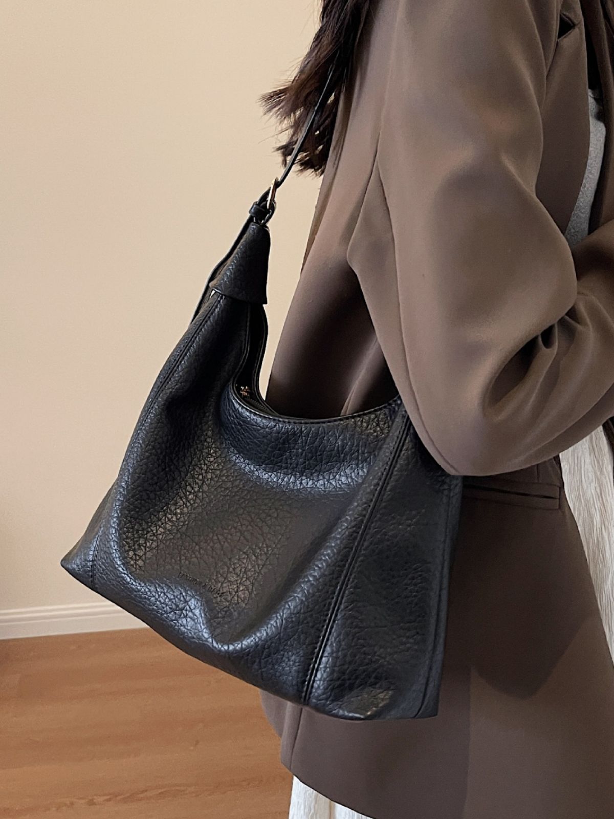 Retro PU Leather Tote Bag - Vertical Square Shoulder Bag