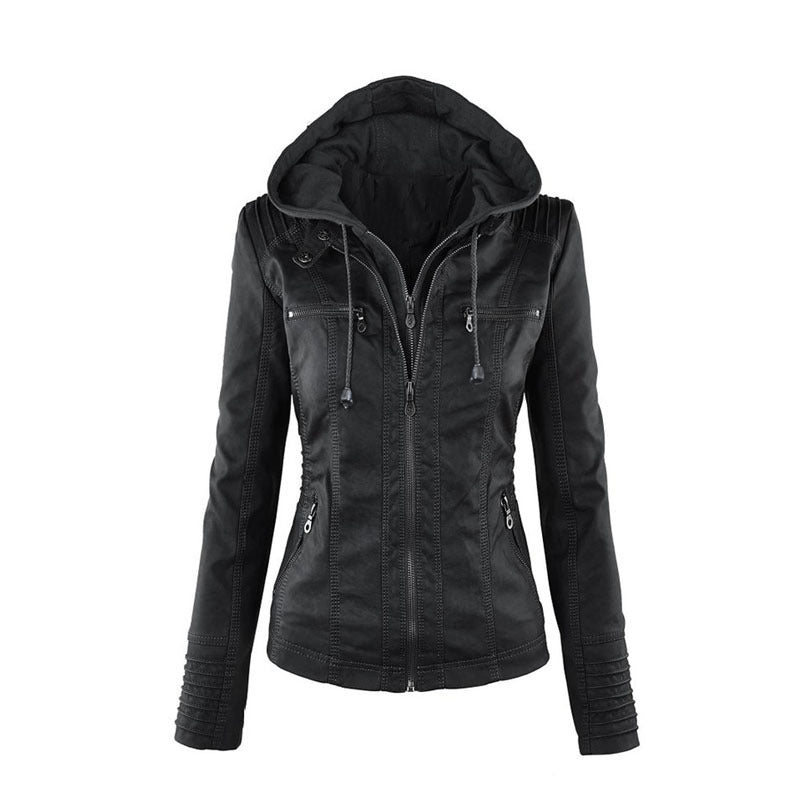 Women's Short PU Leather Jacket - Loose Fit Casual Moto Jacket