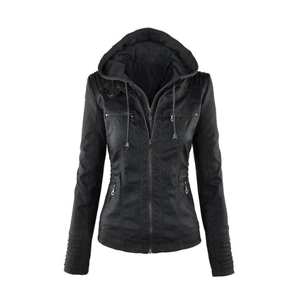 Women's Short PU Leather Jacket - Loose Fit Casual Moto Jacket