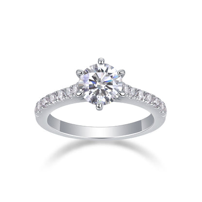 1 Carat Moissanite Sterling Silver Ring - Platinum Plated Wedding Band