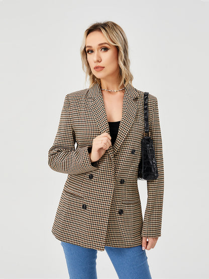 Women's Double Breasted Blazer - Long Sleeve Work Office Jacket