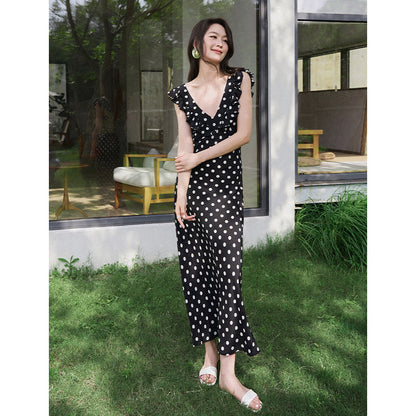 V-Neck Reversible Polka Dot Silk Dress